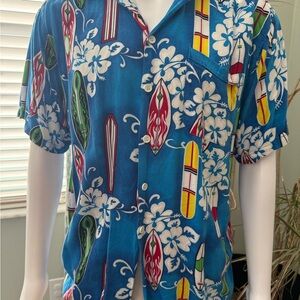 Blue Surfboard Print Casual Button Down Shirt